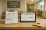 Стойка в канадской клинике: анкета для беременных с пустым полем «раса/этничность» и планшет с пропусками данных