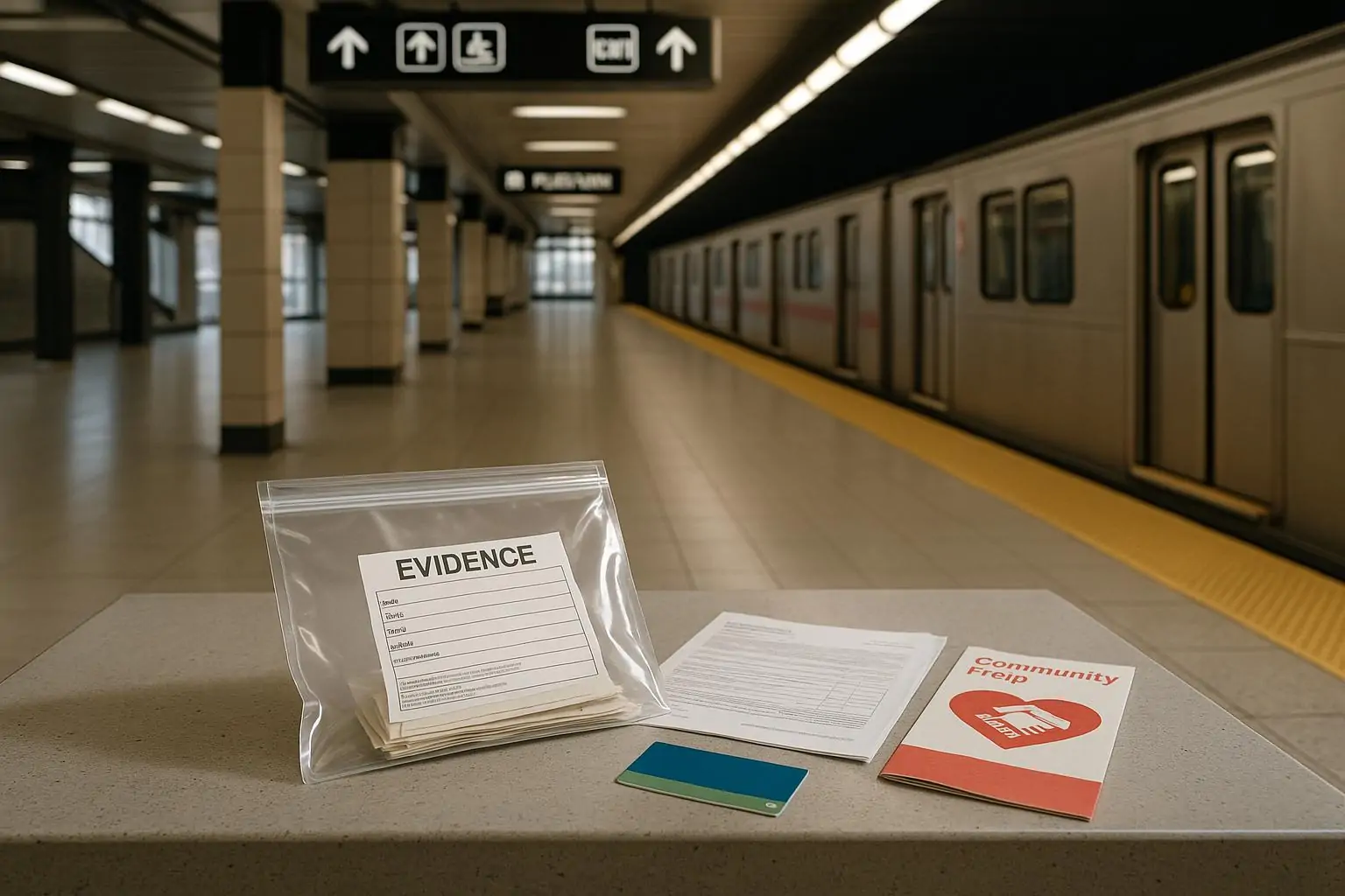 Спокойный перрон метро Торонто: скамья с документами и запечатанным пакетом как символ спора о полномочиях