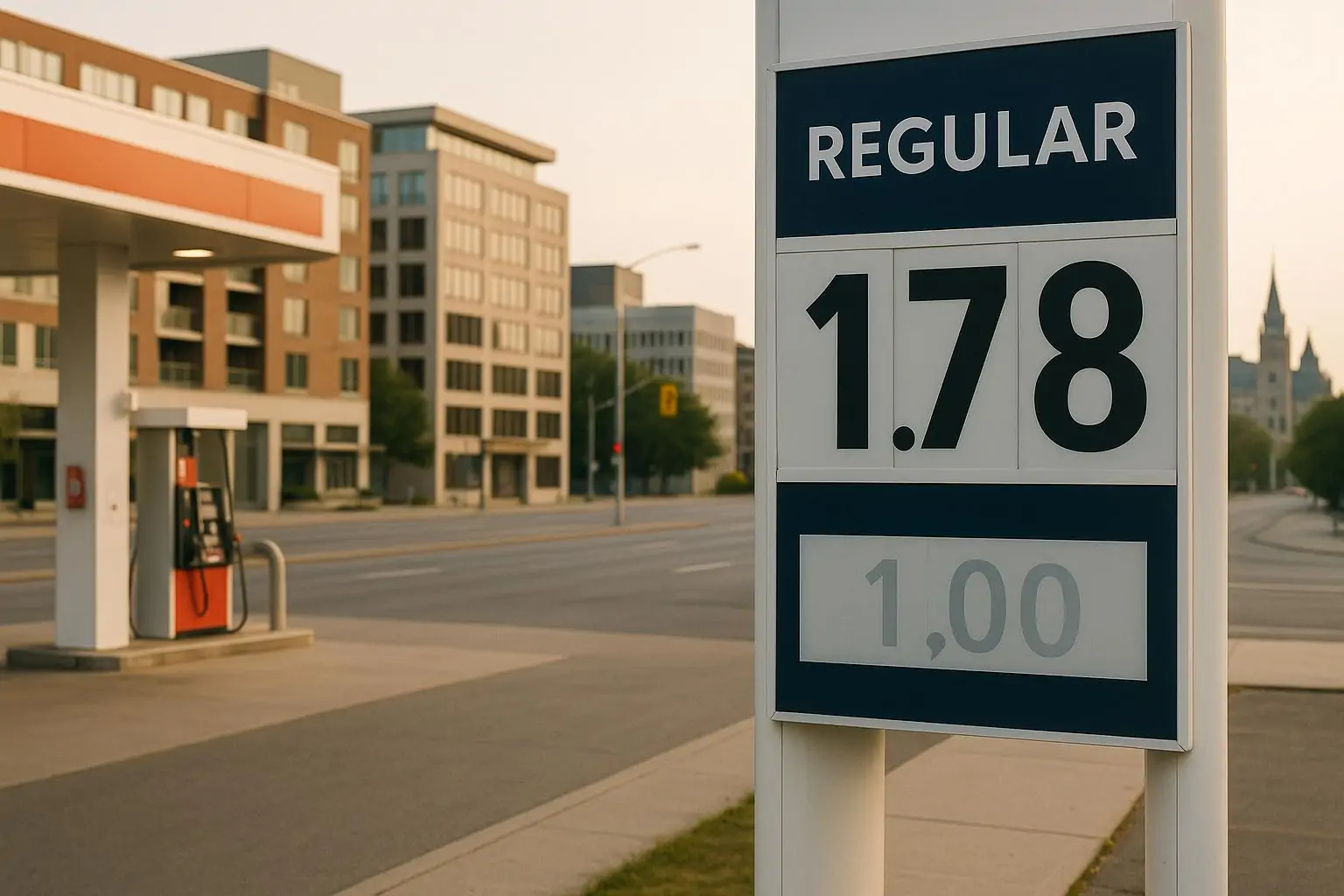 Табло цен на заправке в Оттаве с отметкой 1,78 и намёком на рост до 2 долларов за литр