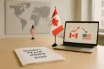 На столе отчёт Global Peace Index 2026 и нейтральная инфографика: Канада выше, США ниже, дневной свет