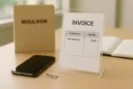 Смартфон и лоток SIM рядом с счетом с строкой «разовый сбор» на нейтральном офисном столе