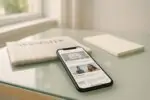 Смартфон рядом с газетой на светлом столе: размытая лента с мемом и постом инфлюенсера как символ новостей