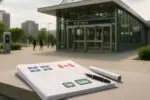Современный транспортный хаб в Квебеке с документами и чертежами на переднем плане, символ инвестиций