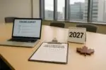 Стол с анкетой общественных консультаций и календарём «2027», символ изменений Express Entry в Канаде