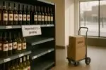 Полка в канадском алкогольном магазине: местные напитки рядом с пустым местом для импорта из США
