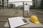 Остановленная стройплощадка в Ванкувере: закрытые ворота, чертежи и график роста затрат на жильё