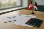 Паспорта и конверт для бюллетеня на столе в офисе при дневном свете как символ спора о голосовании неграждан