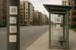 Остановка в Оттаве с несколькими размытыми наклейками на столбе и следами снятых плакатов, дневной свет