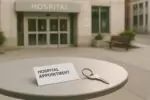 Вход в больницу в Торонто: на столике карточка приёма и ключ как символ программы жилья